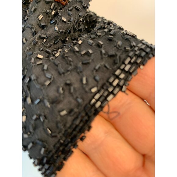 VTG 80s Gopal Black Beaded Jacket Champagne Theme 100% Silk Lined M 8695 - Picture 9 of 13